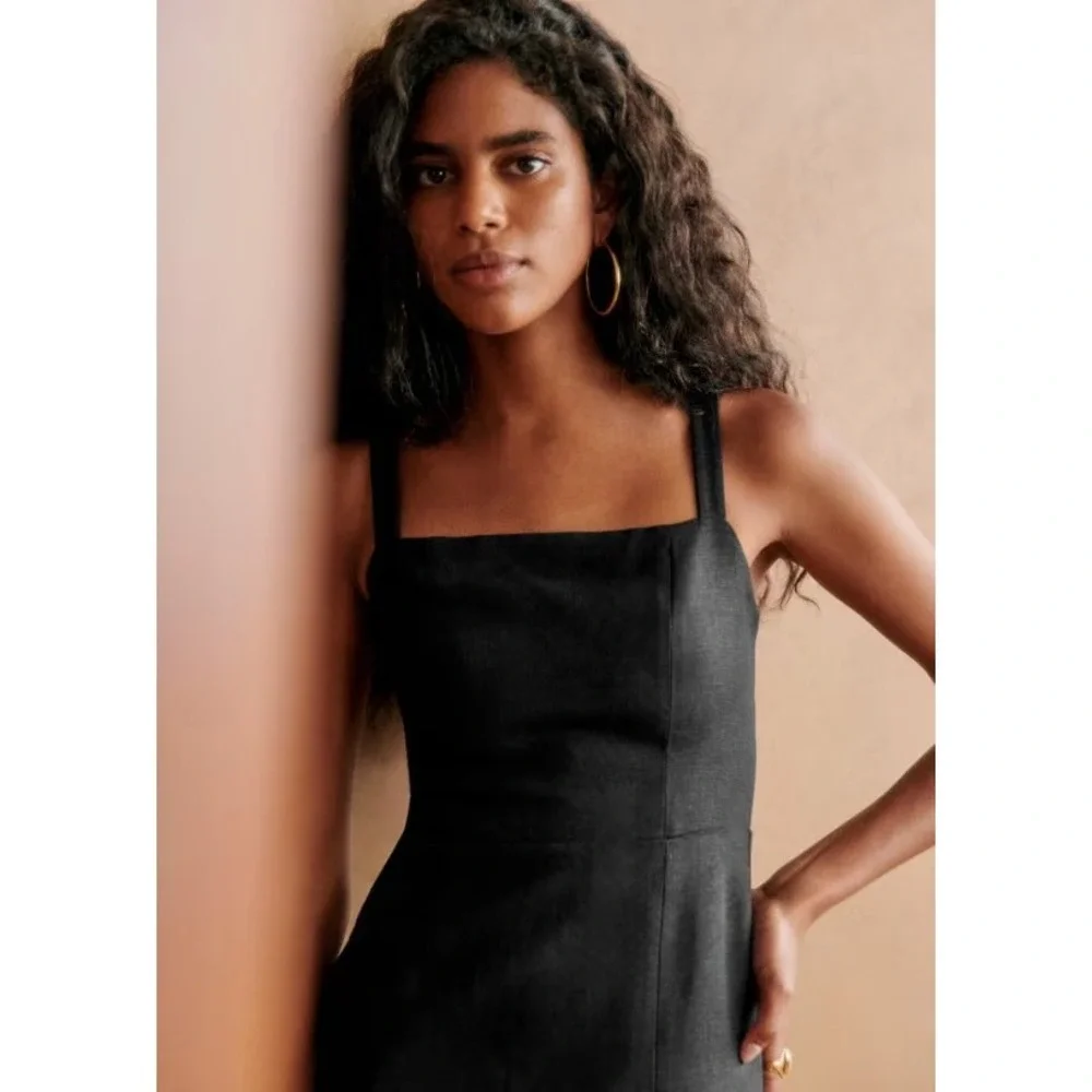 Aritzia Wilfred Rosemond Black Square Neck Mini Dress A-Line with Pockets Size 4 - Picture 2 of 10